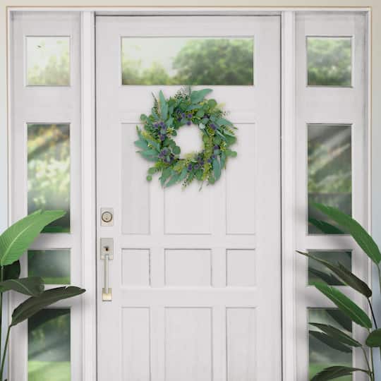 24'' Green and Purple Echinops Floral Spring Door Wreath